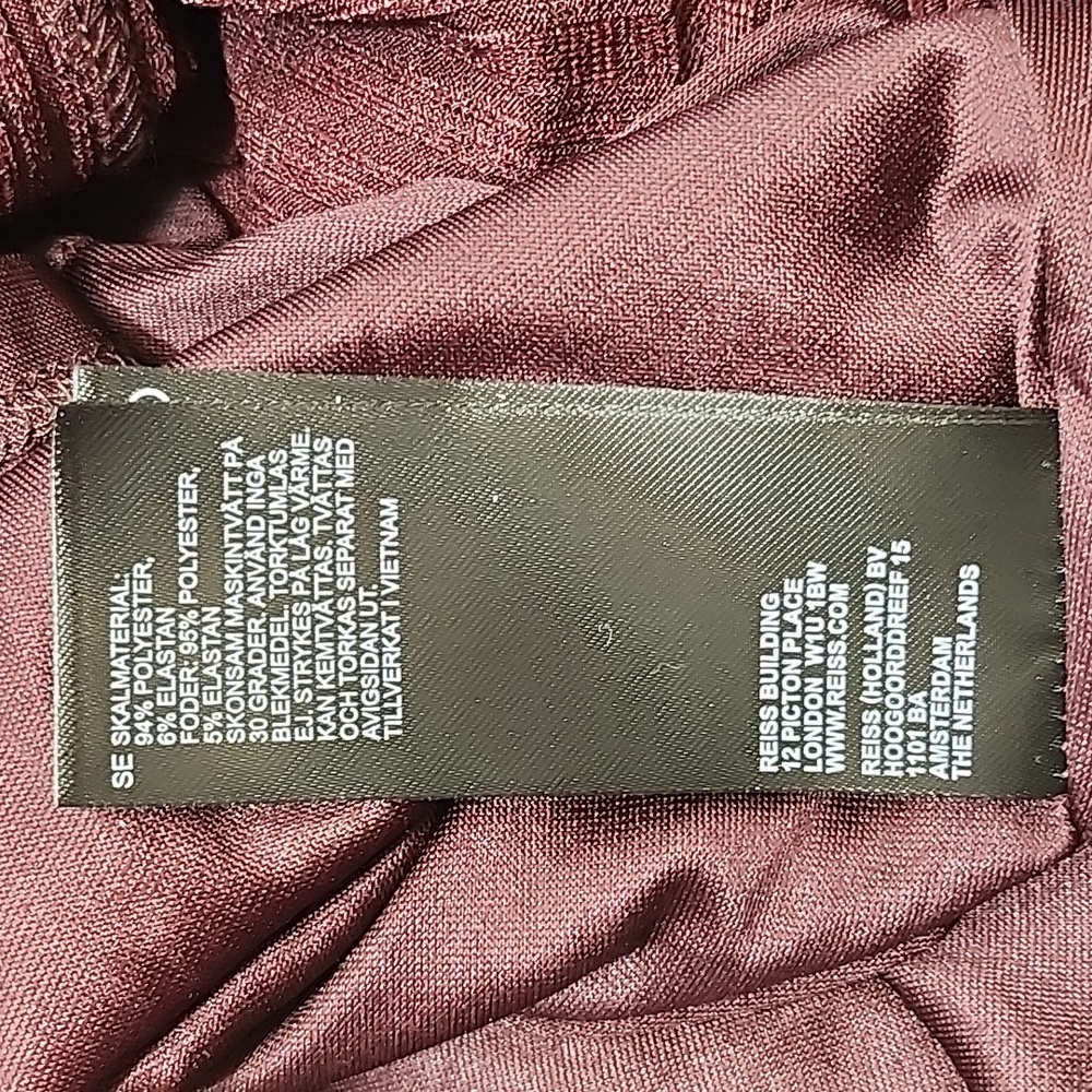 Reiss Savannah Jersey Ribbed Flared Mini Dress Burgundy Sz 10 - Picture 16 of 16